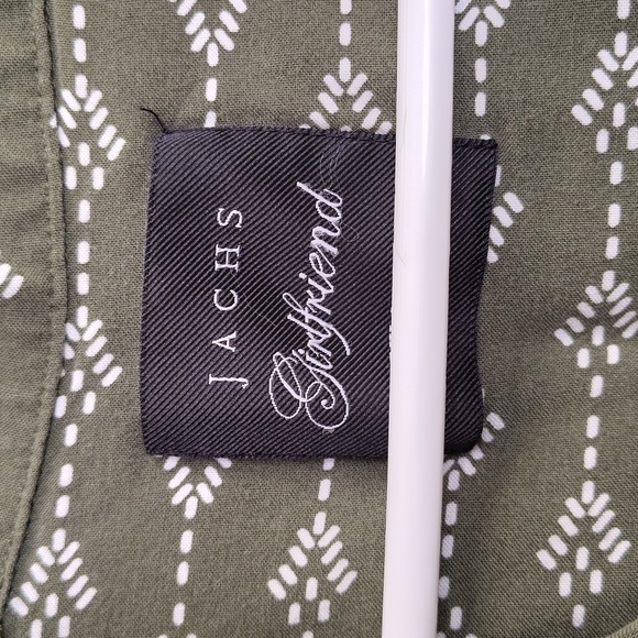 Jachs Girlfriend Olive And White Button Down Cap Sleeve Shirt - Picture 2 of 8